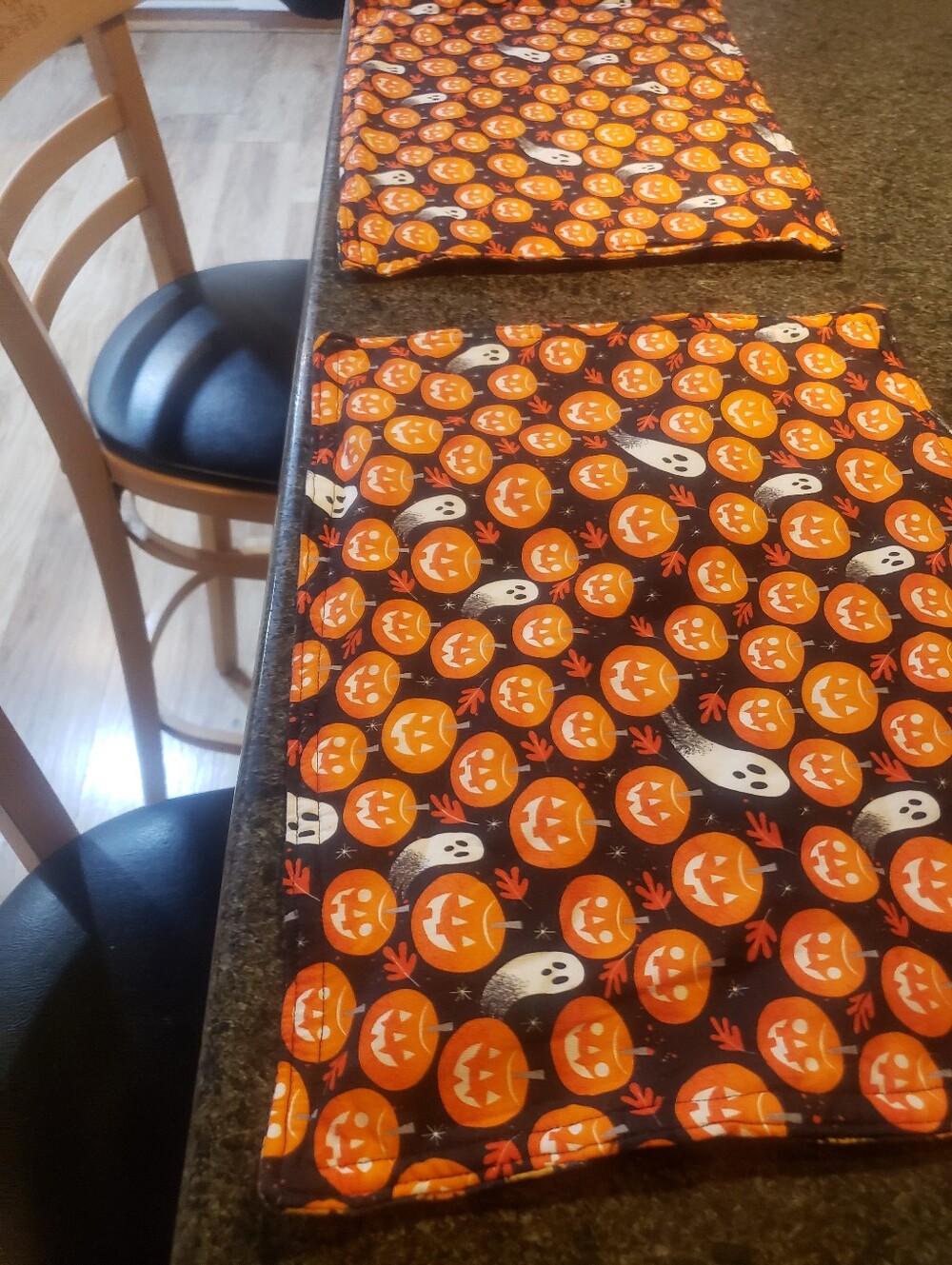 4 Halloween Placement Mats Pumpkins/ghosts Reverseable Side Fall Sunflowers